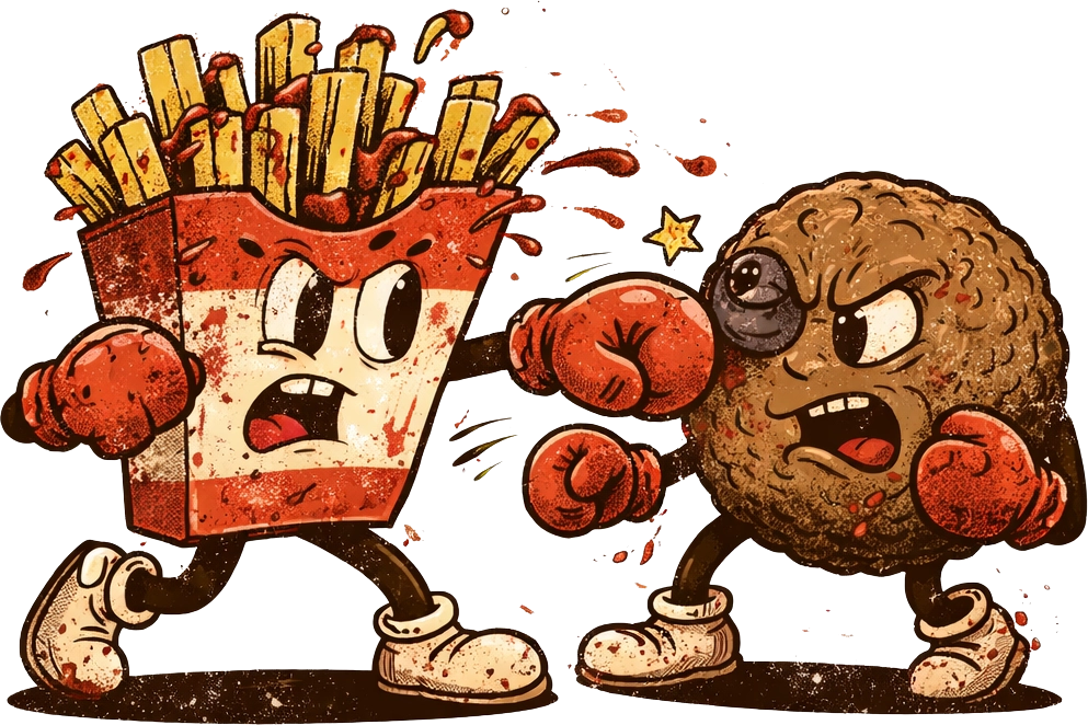 Two snack fighters in a retro comic style